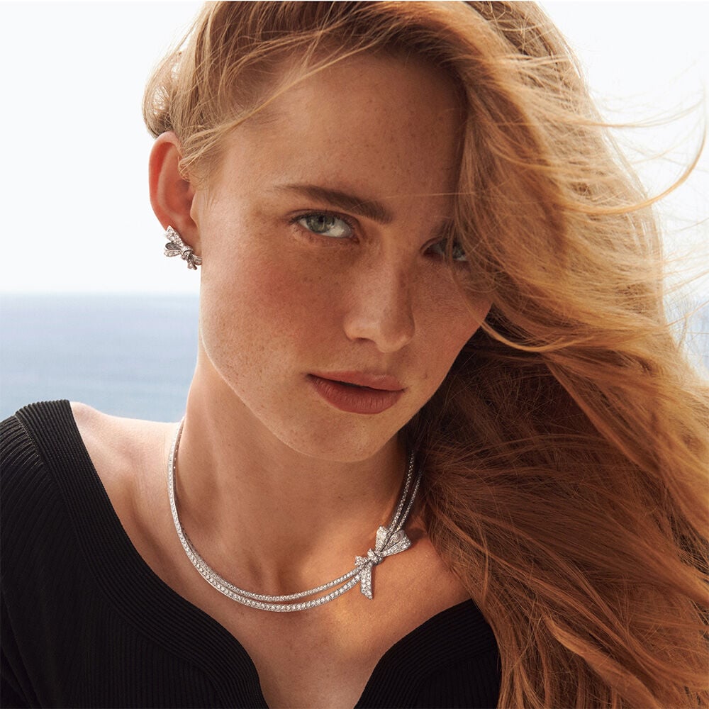 Model wears Graff Tilda's Bow collection jewellery