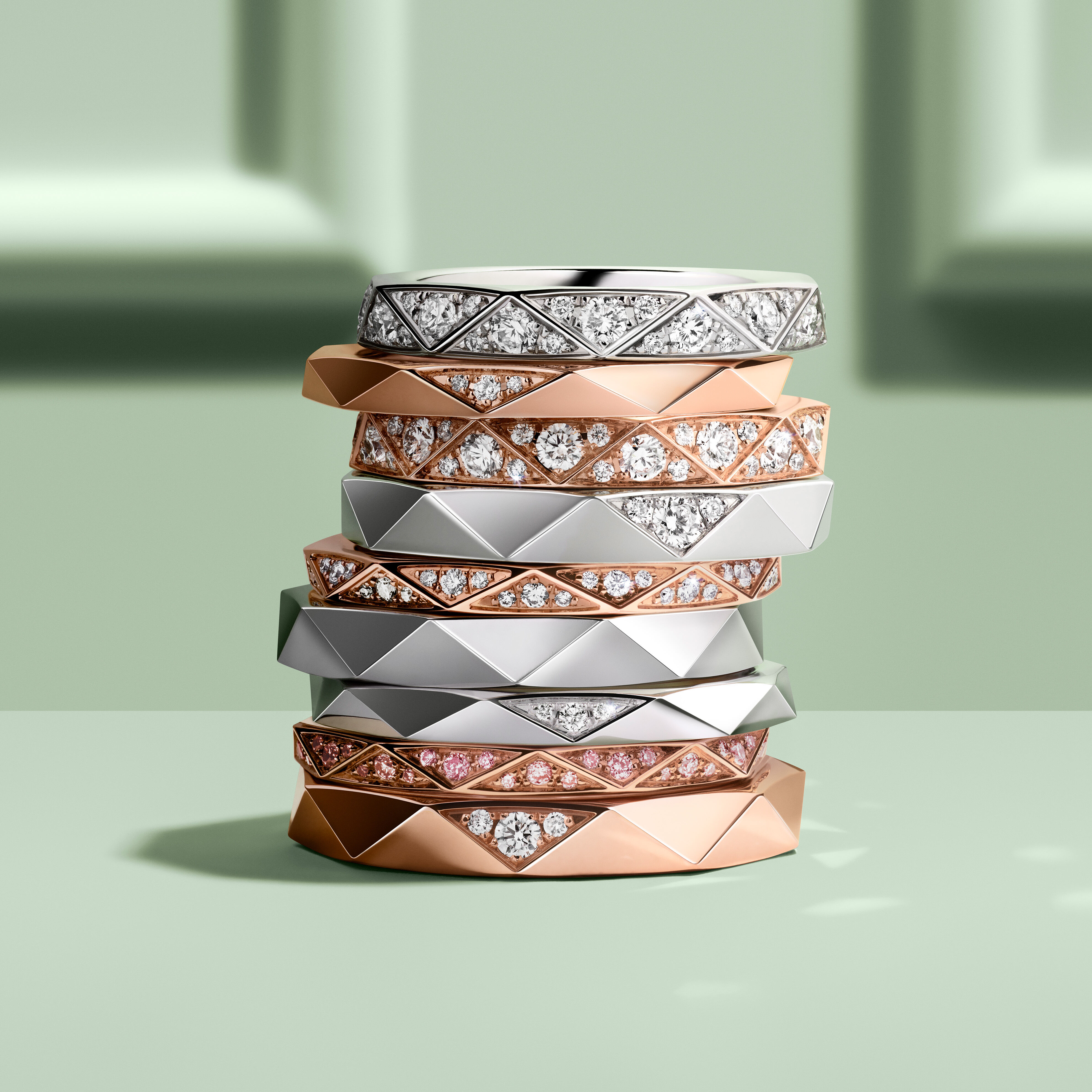 Image of White and Rose Gold Laurence Graff Signature rings