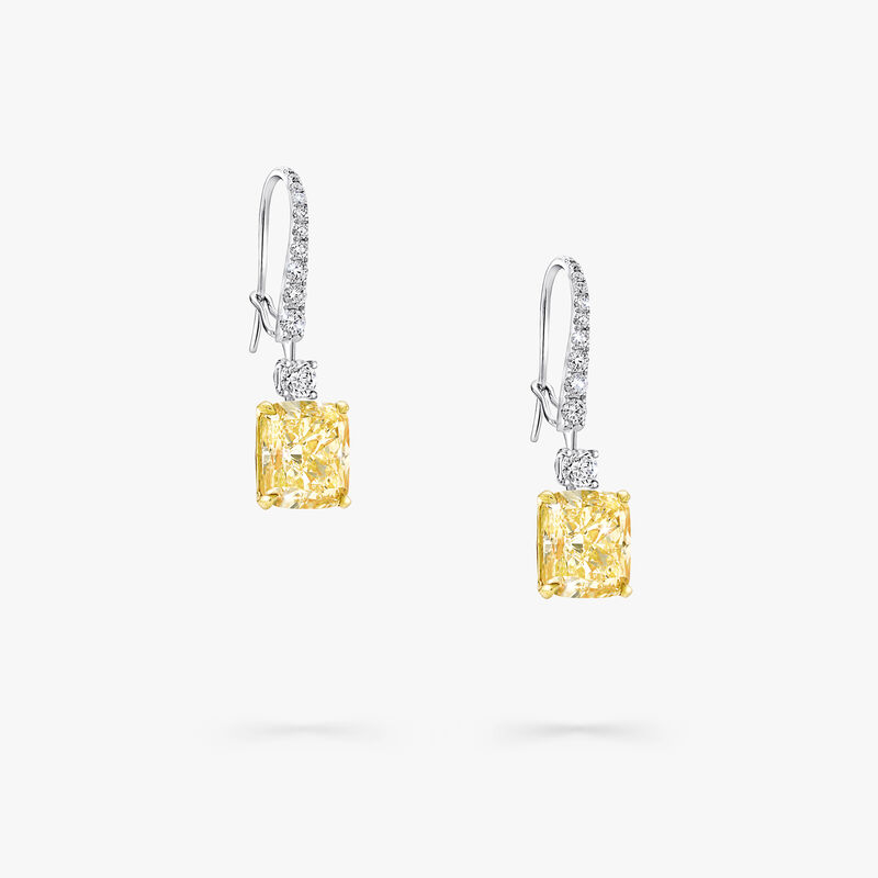 Cushion Cut Yellow Diamond High Jewellery Earrings