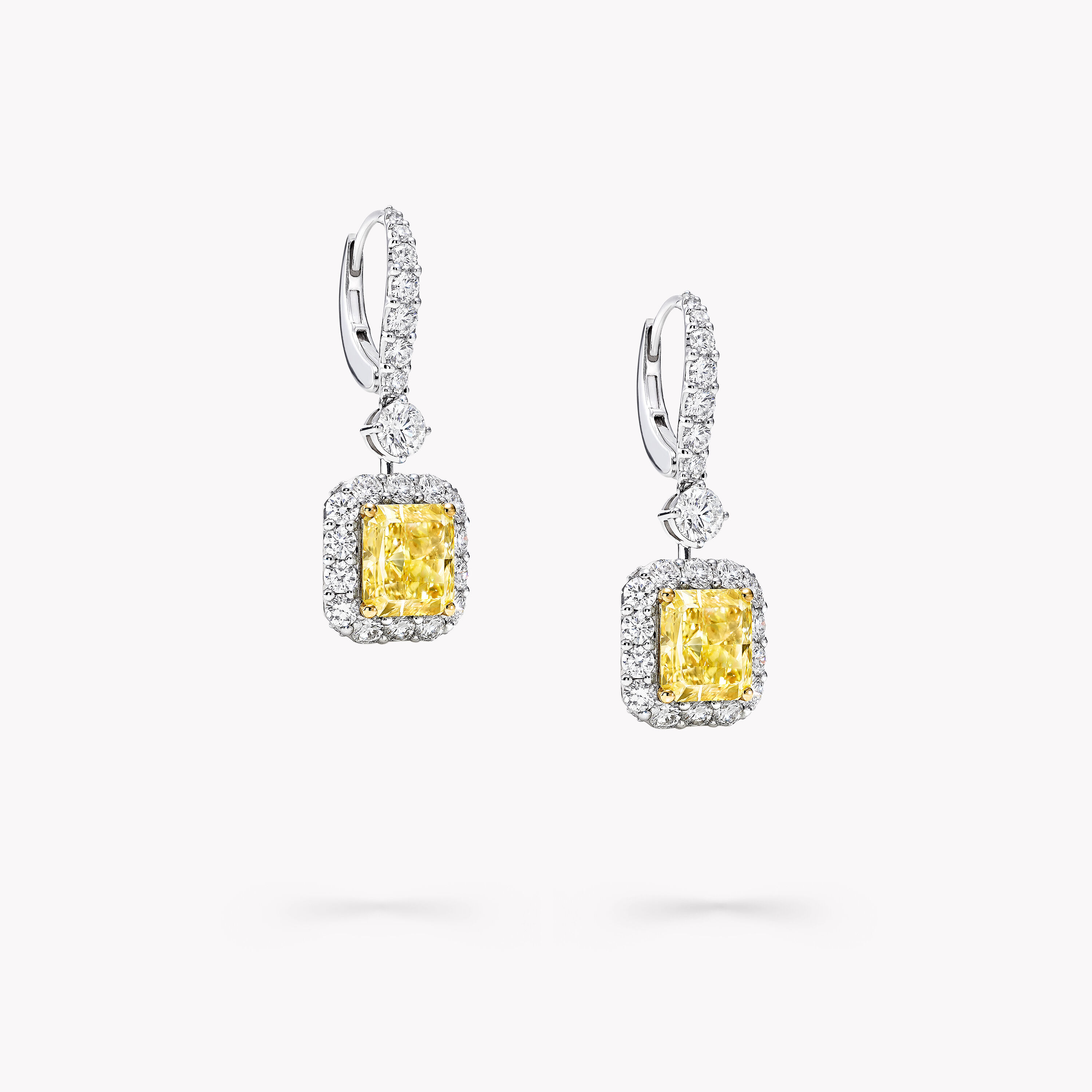 Invisible Set Princess Cut White  Yellow Diamond Stud Earrings 18 Kt White  Gold  Parasmani Jewellary