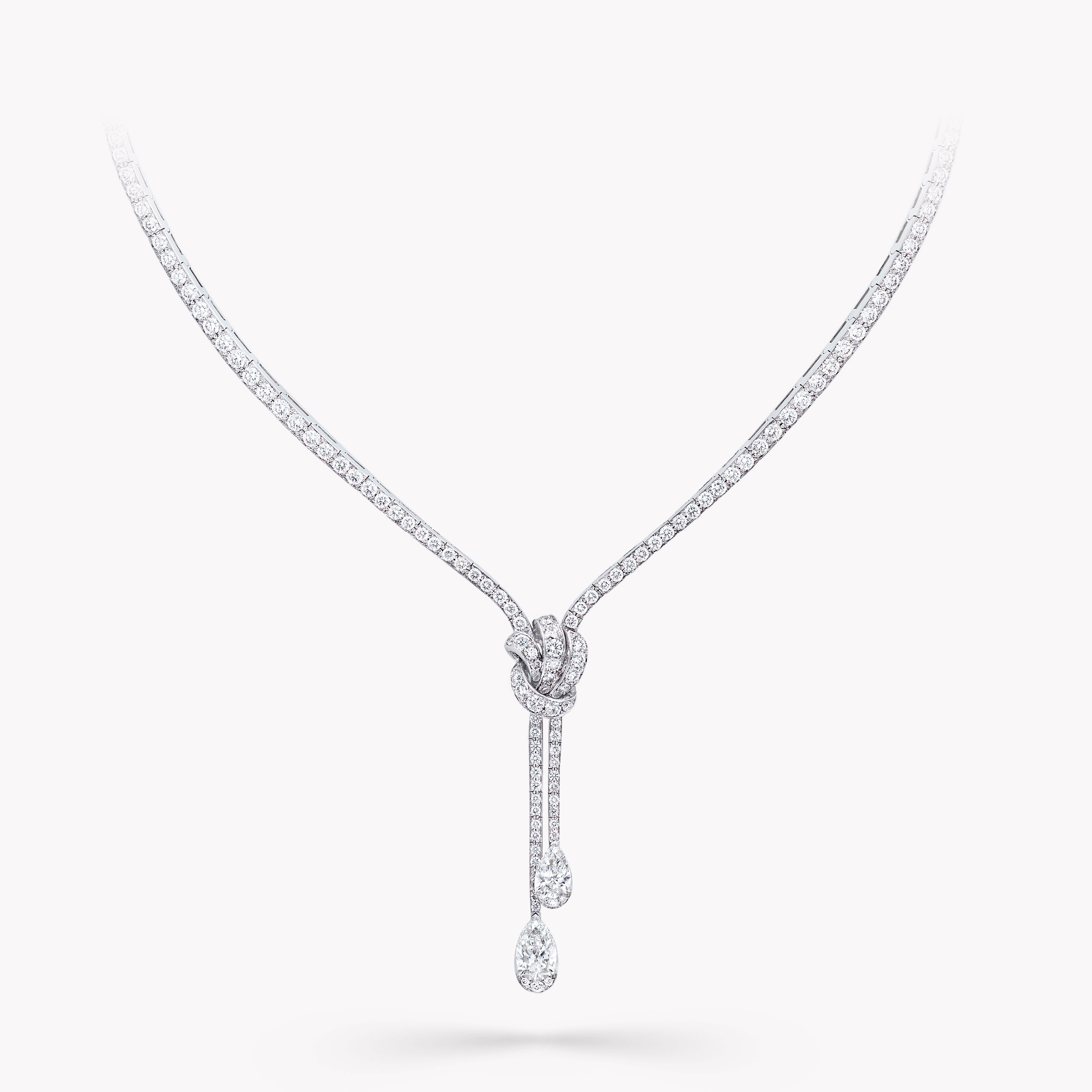 Tilda's Bow Double Pavé Diamond Drop Necklace, White Gold | Graff