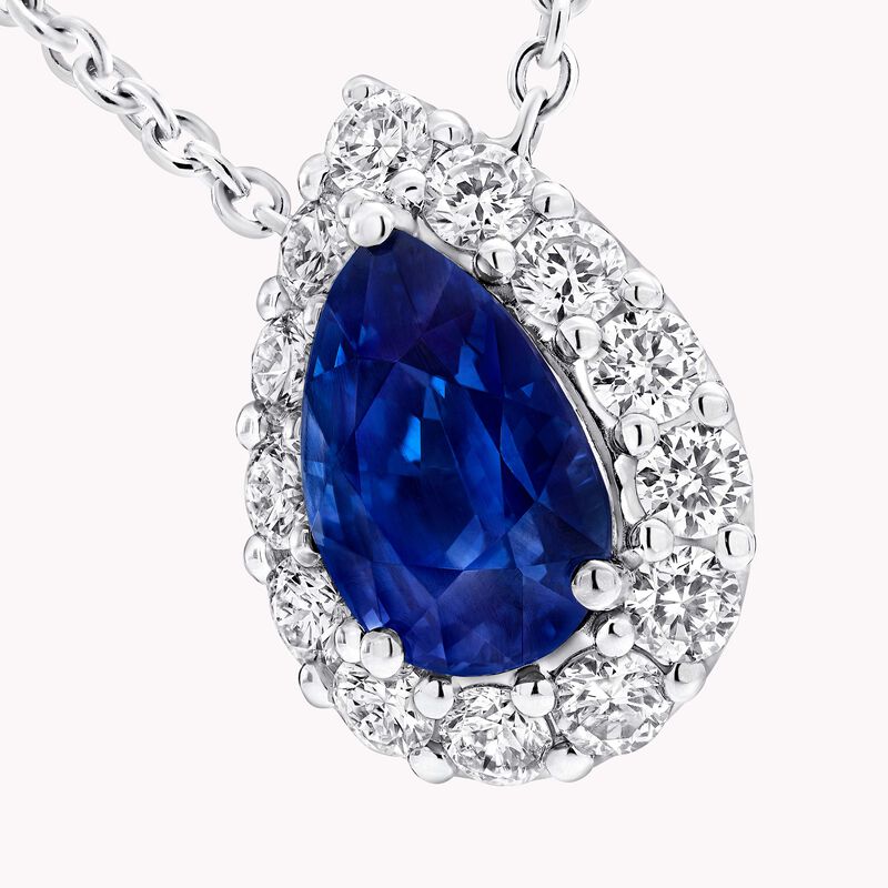 Classic Pear Shaped Blue Sapphire and Round Diamond Necklace