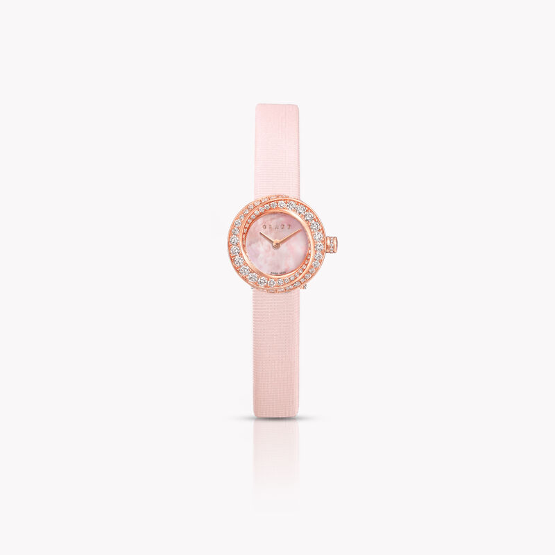 Spiral Watch, pink mother of pearl dial, diamond, rose gold, pink satin ...