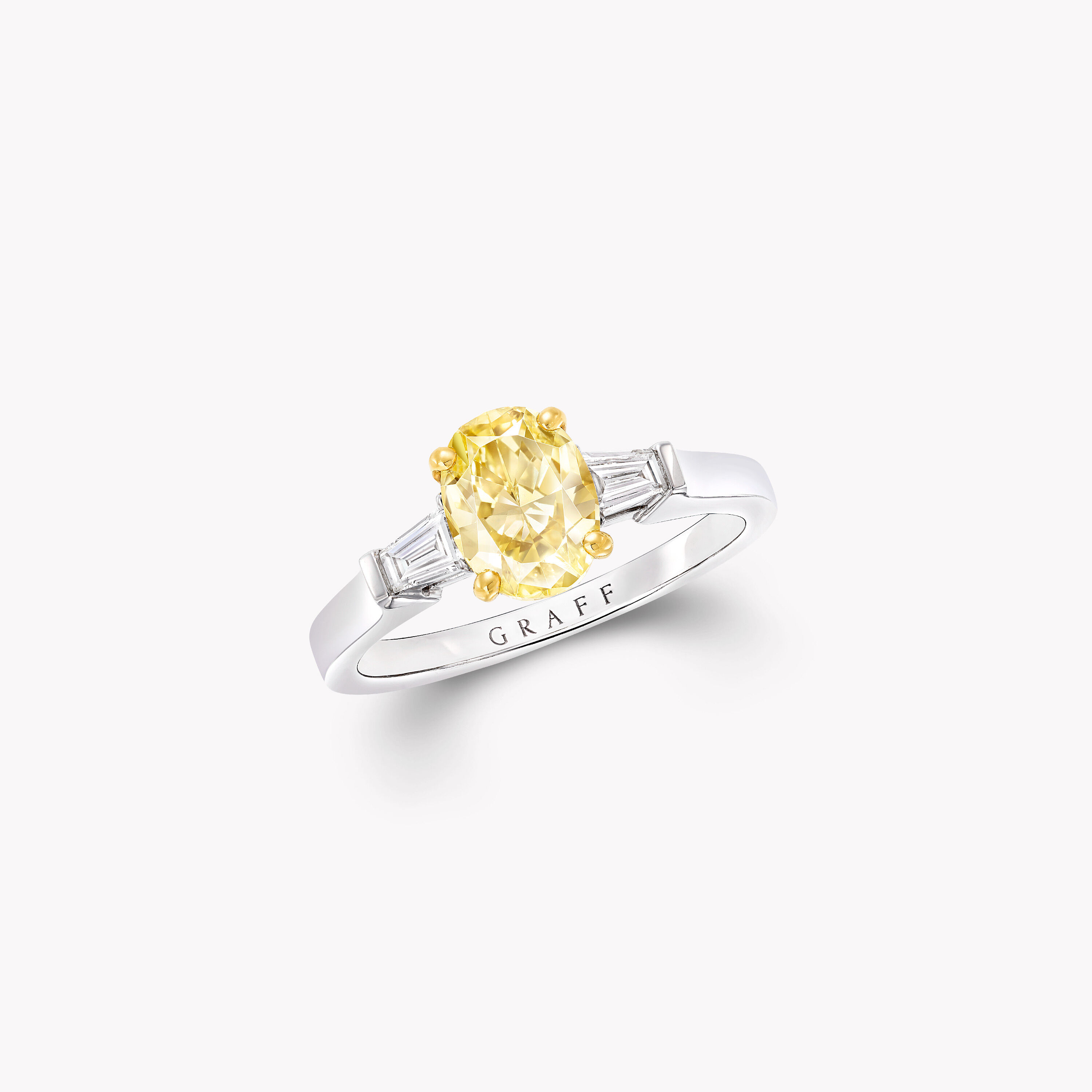 Promise Oval Yellow Diamond Engagement Ring, baguette cut side