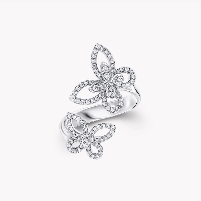 Double Butterfly Silhouette Diamond Ring, White Gold | Graff